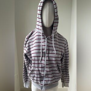 BDG Women’s Gray and Burgundy Striped Zip-Up Hoodie | Size Medium